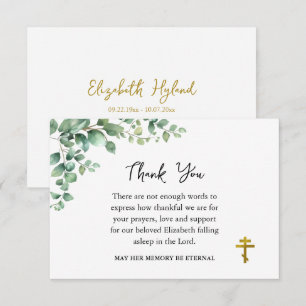 Rustic Foliage Orthodox Christian Funeral Thank You Card