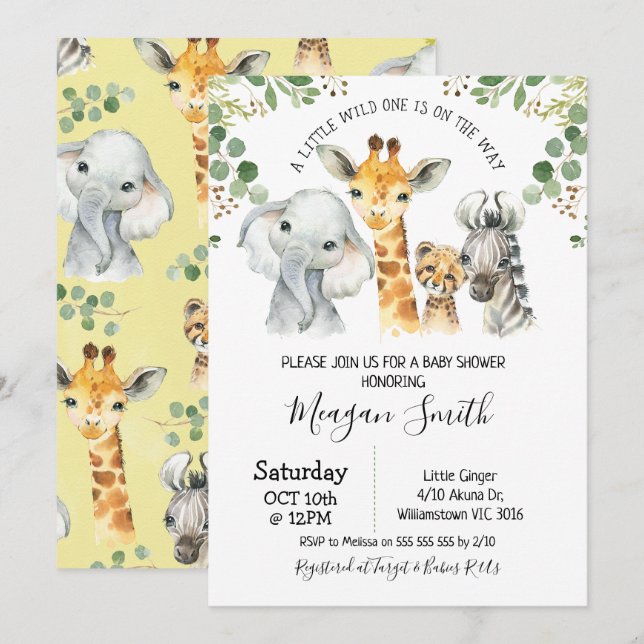 Rustic Foliage Safari Animals Baby Shower Invitation (Front/Back)