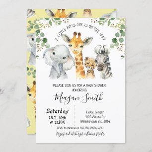 Rustic Foliage Safari Animals Baby Shower Invitation