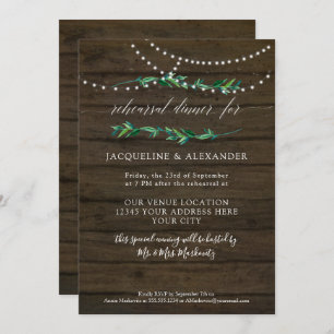 Rustic Foliage Twinkle Fairy Lights Dark Barn Wood Invitation