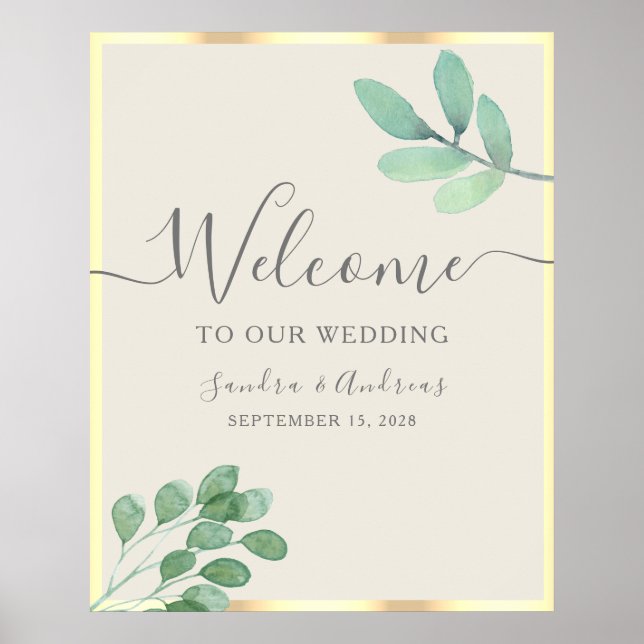 Rustic Foliage Wedding Welcome Sign (Front)