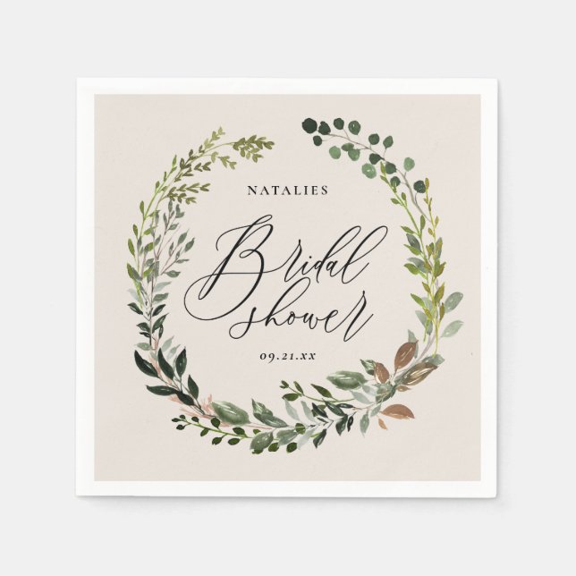 Rustic foliage wreath bridal shower party napkin (Front)