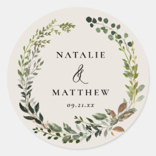 Rustic foliage wreath fall winter wedding party classic round sticker