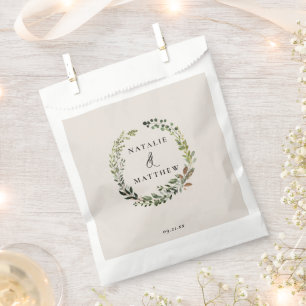 Rustic foliage wreath fall winter wedding party favour bags