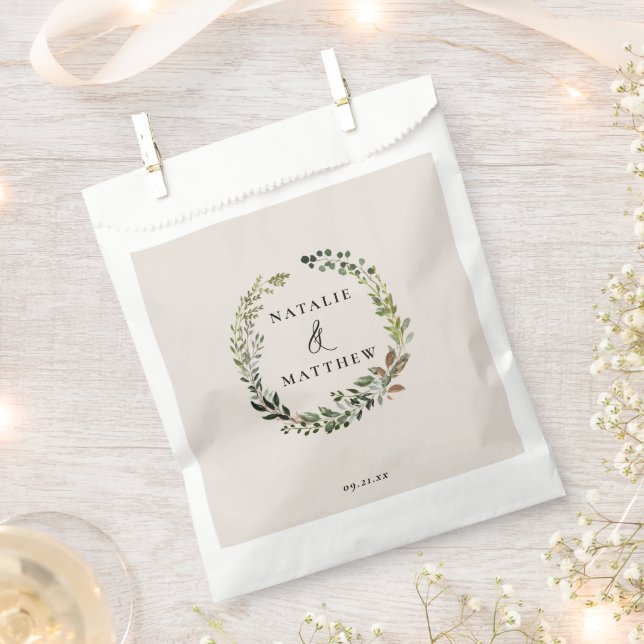Rustic foliage wreath fall winter wedding party favour bags (Clipped)