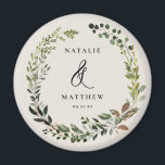 Rustic foliage wreath fall winter wedding party magnet<br><div class="desc">Rustic foliage wreath couples name wedding party design. With beautiful watercolor foliage,  white florals and script hand writing. This modern design is sure to set the style for your upcoming party.</div>