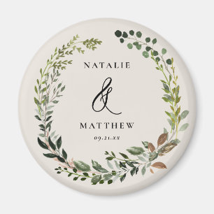 Rustic foliage wreath fall winter wedding party magnet
