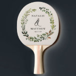 Rustic foliage wreath fall winter wedding party ping pong paddle<br><div class="desc">Rustic foliage wreath couples name wedding party design. With beautiful watercolor foliage,  white florals and script hand writing. This modern design is sure to set the style for your upcoming party.</div>
