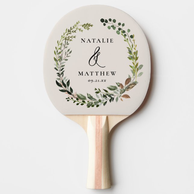 Rustic foliage wreath fall winter wedding party ping pong paddle (Front)