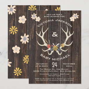 Rustic folk art deer antlers Baby Shower Invitation