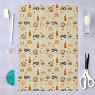 Rustic Folk Art Farm Tractors Seamless Pattern Tissue Paper