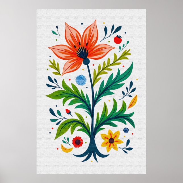Rustic Folk Art Floral Tree Canvas Print Style (Front)