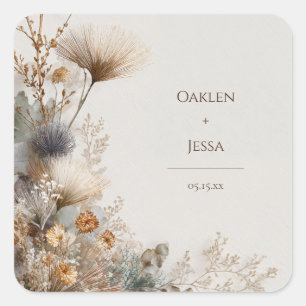 Rustic Folk Art Floral Wedding  Square Sticker