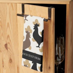 Rustic Folk Art Rooster Pattern, Farmhouse Kitchen Tea Towel