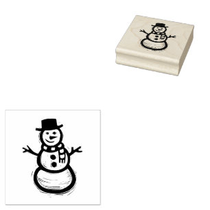 Rustic Folk Art Snowman Christmas Winter Rubber Stamp