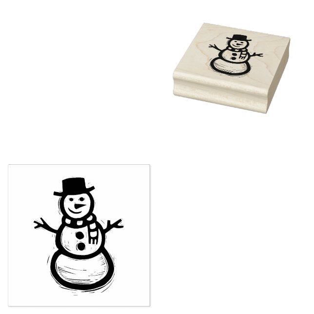 Rustic Folk Art Snowman Christmas Winter Rubber Stamp (Stamped)