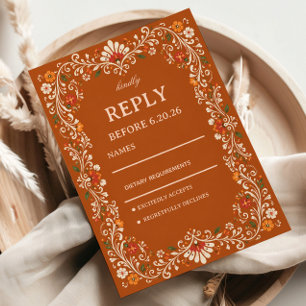 Rustic Folk Botanical Elegant Mexican RSVP Card