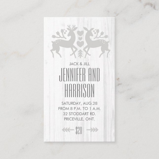 Rustic Folk Deer Jack and Jill Ticket // Grey (Front)