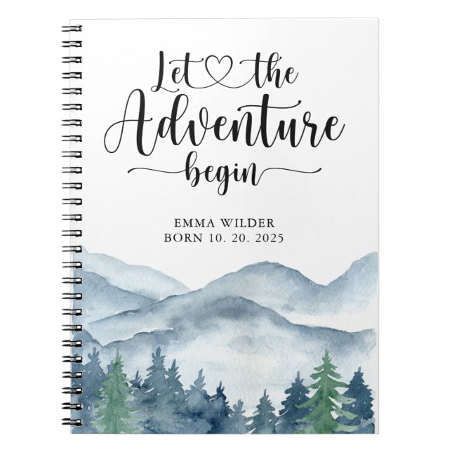 Rustic Forest Adventure Mountains Baby Keepsake  Notebook (Front)
