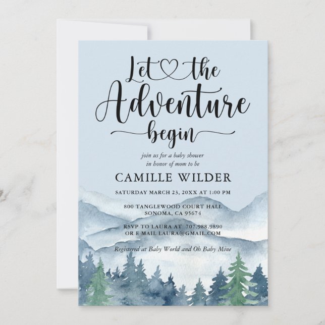 Rustic Forest Adventure Mountains Blue Baby  Invitation (Front)