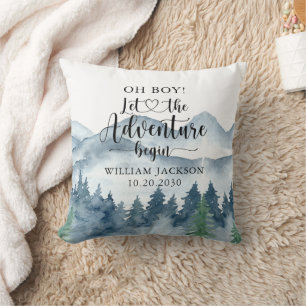 Rustic Forest Adventure Mountains Boy Nursery Cushion