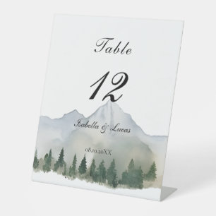 Rustic Forest and Mountain Table Number Pedestal Sign