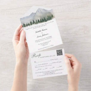 Rustic Forest and Mountain Wedding All In One Invitation