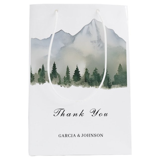 Rustic Forest and Mountain Wedding Medium Gift Bag (Front)