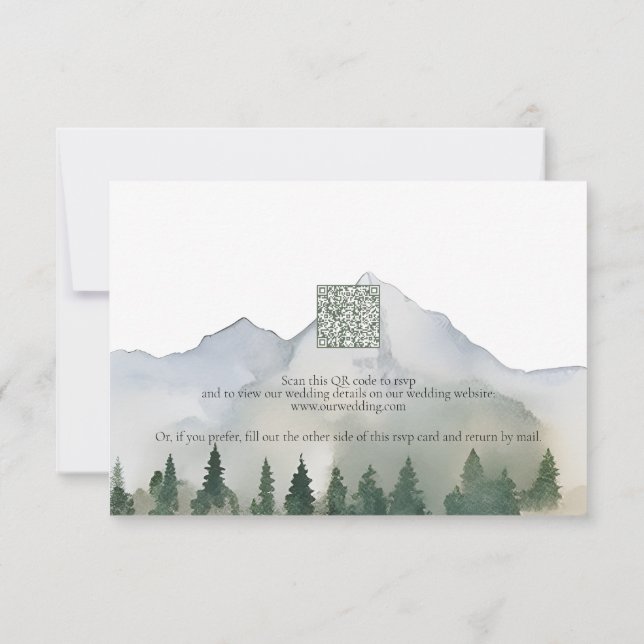 Rustic Forest and Mountain Wedding QR Code RSVP Card (Back)
