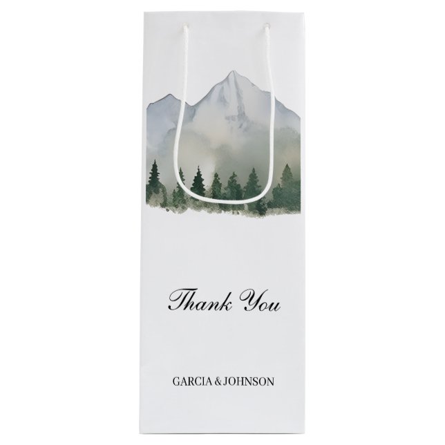 Rustic Forest and Mountain Wedding Wine Gift Bag (Front)