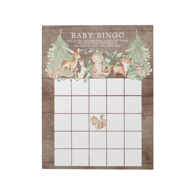 Rustic Forest Animals Baby Shower Bingo Game Notepad (Rotated)