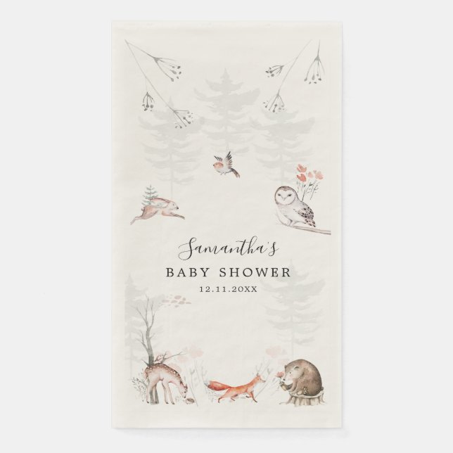Rustic Forest Animals Elegant Baby Shower Napkin (Front)