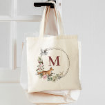 Rustic Forest Animals Floral Bridesmaid Monogram Tote Bag<br><div class="desc">Rustic watercolor round floral greenery with forest animals fox owl rabbit tote bag with monogram. Gift for the wedding party or special occasions.</div>