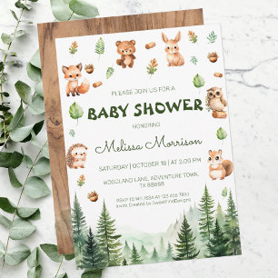 Rustic Forest Animals Woodland Baby Boy Shower Invitation