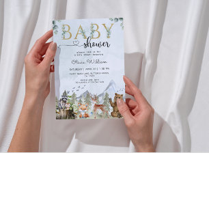 Rustic Forest Baby Boy Shower Invite with Bear