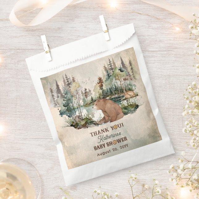 Rustic Forest Bearly Wait Baby Shower Thank You  Favour Bags (Clipped)