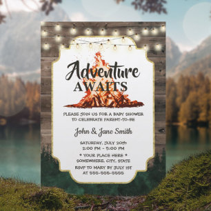Rustic Forest Bonfire Adventure Awaits Baby Shower Invitation