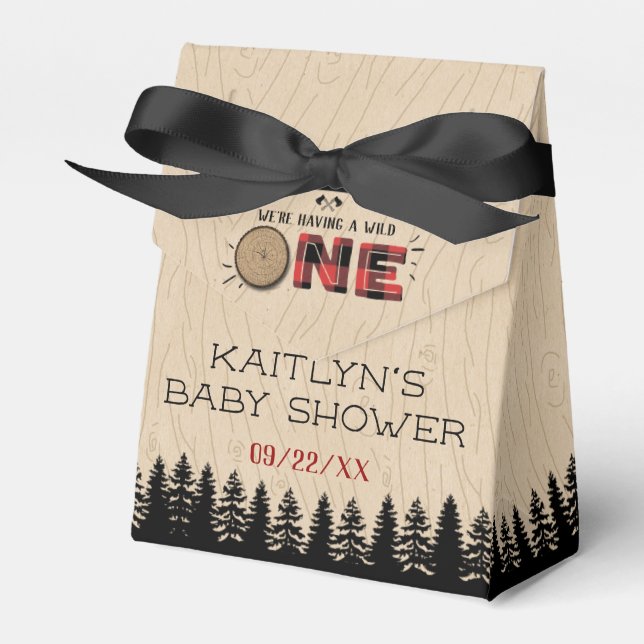 Rustic Forest Buffalo Plaid Wild One Baby Shower Favour Box (Front Side)