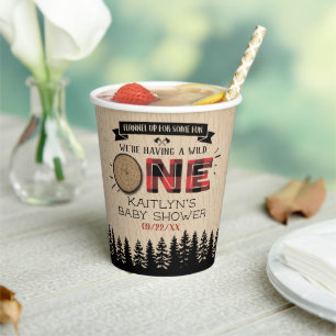 Rustic Forest Buffalo Plaid Wild One Baby Shower Paper Cups