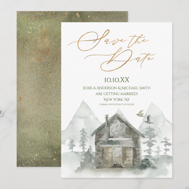 Rustic Forest Cabin Watercolor Save the Date Invitation (Front/Back)