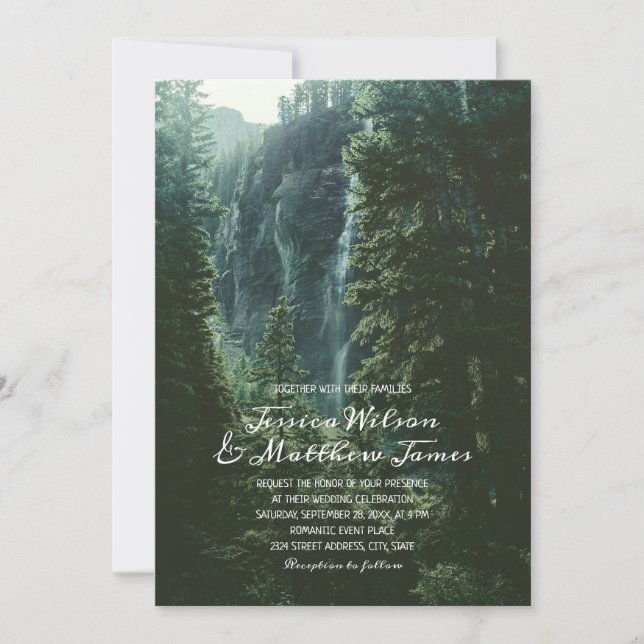 Rustic Forest Country Mountain Waterfall Wedding Invitation (Front)
