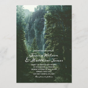 Rustic Forest Country Mountain Waterfall Wedding Invitation