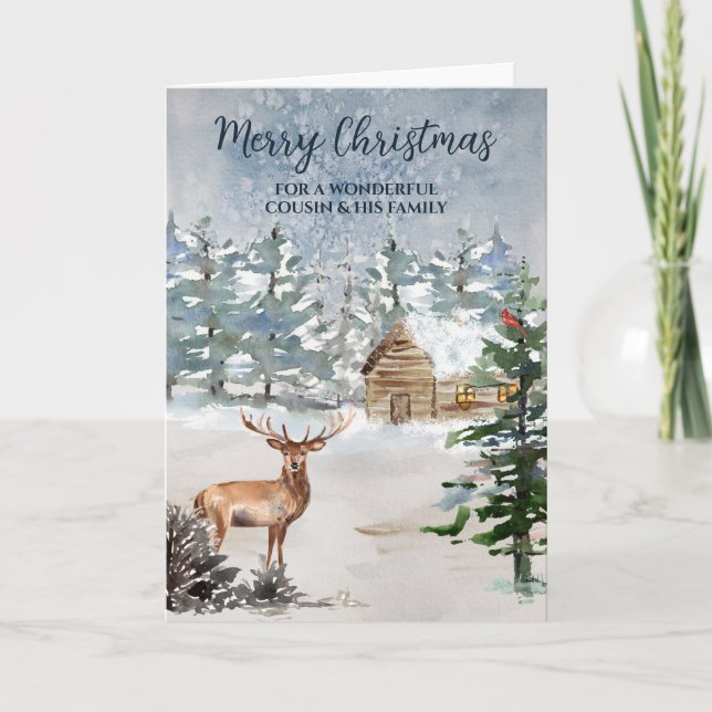 Rustic Forest Cousin & Family Christmas Card (Front)