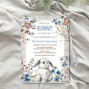 Rustic forest cute bunny baby shower invitation