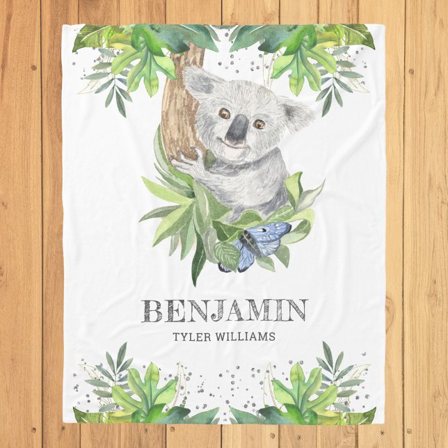 Rustic Forest Cute Little Koala Bear Fleece Blanket (Creator Uploaded)