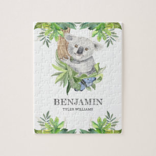 Rustic Forest Cute Little Koala Bear Kids Name Jigsaw Puzzle