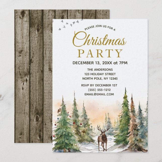 Rustic Forest Deer Christmas Party Invitation (Front/Back)