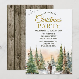 Rustic Forest Deer Christmas Party Invitation