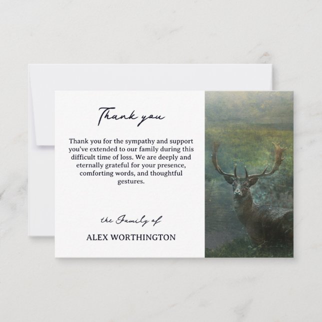 Rustic Forest Deer Sympathy Thank You Card (Front)