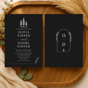 Rustic Forest Elegant Line Art Wedding Invitation